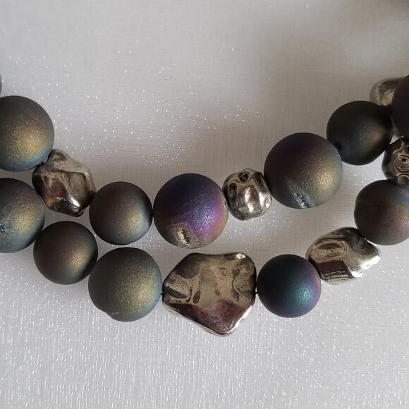 MASSIVE COLORED AGATE NECKLACE WITH GREEN, PURPLE, BLUE TONE BEADS AND SILVER TO - Picture 5 of 8